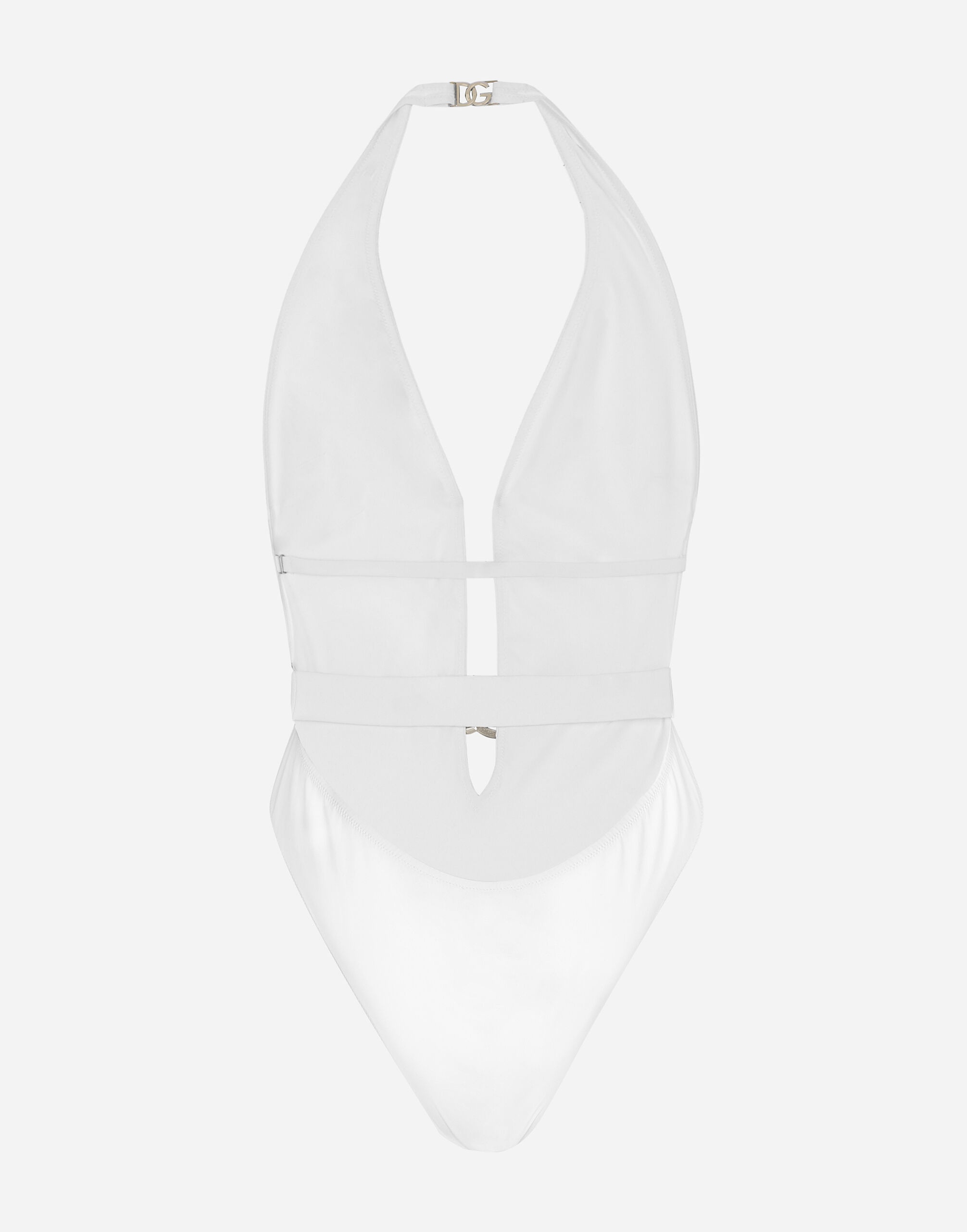 One-piece swimsuit with plunging neck and belt - 2