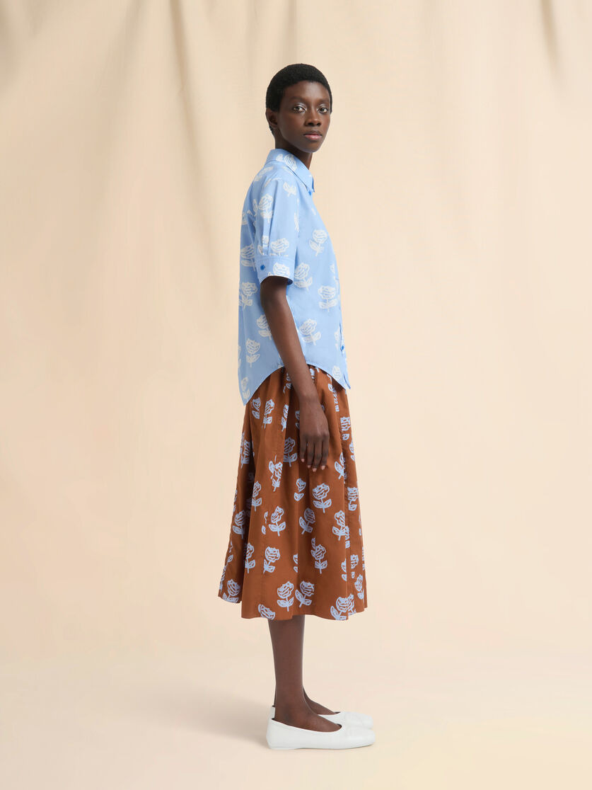 LIGHT BLUE POPLIN SHORT-SLEEVE SHIRT WITH SPRAYED ROSES PRINT - 5