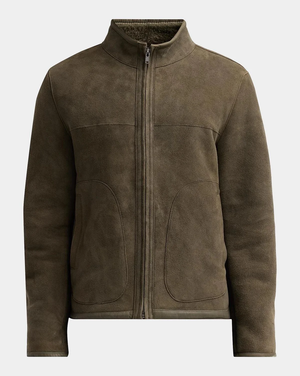Men's Suede-Shearling Funnel Neck Jacket - 1