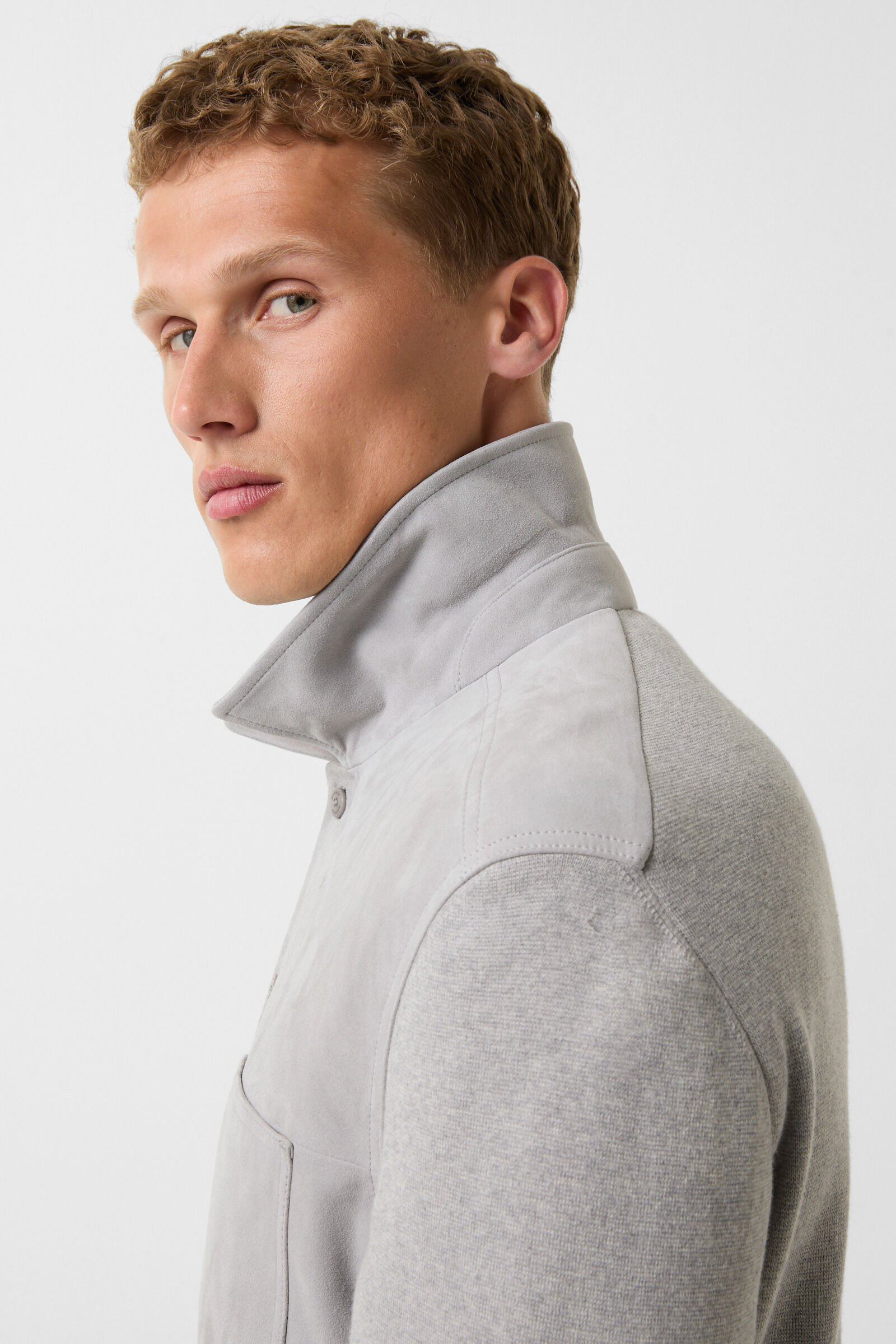 Henno suede knit overshirt in Light gray - 6