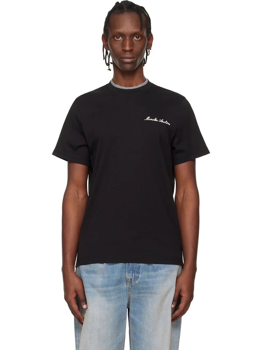 Black Embroidered Logo Cotton T-shirt - 1