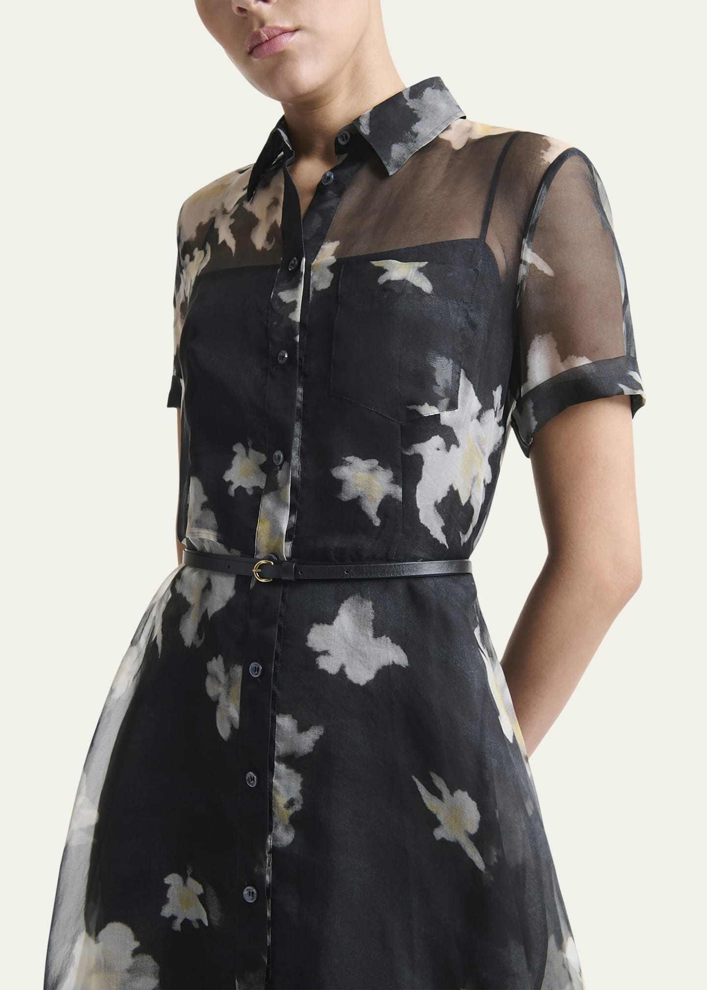 Kiera Floral Sheer Silk Midi Shirtdress - 5