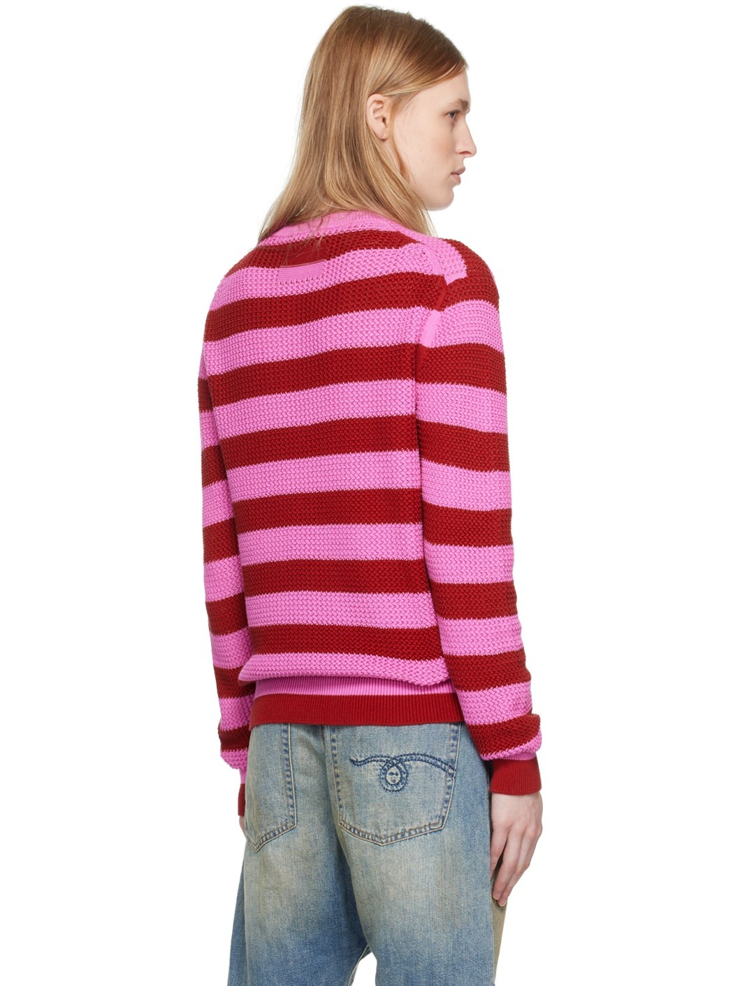 Pink & Red Net Stripe Sweater - 3