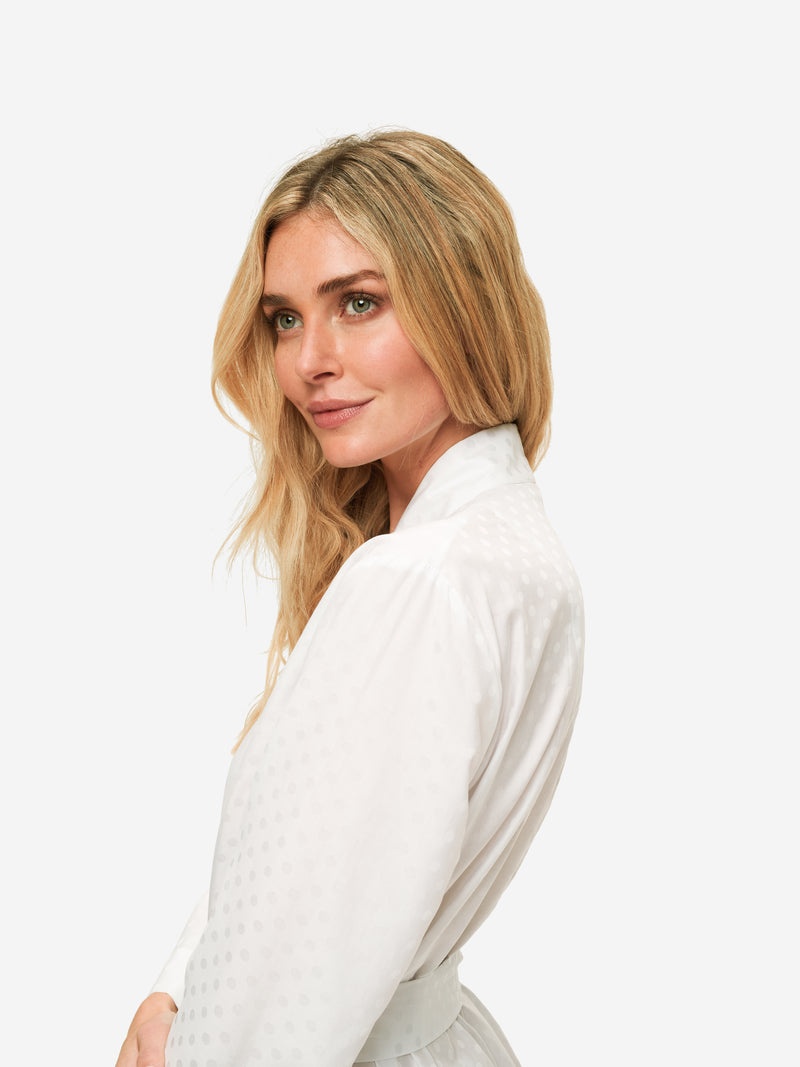 Women's Long Dressing Gown Kate 7 Cotton Jacquard White - 7