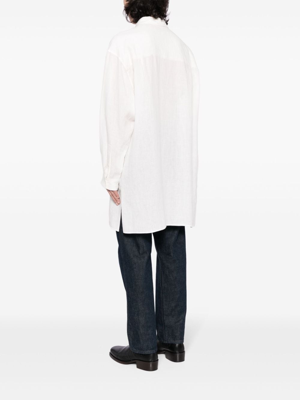 contrast-stitching linen shirt - 4