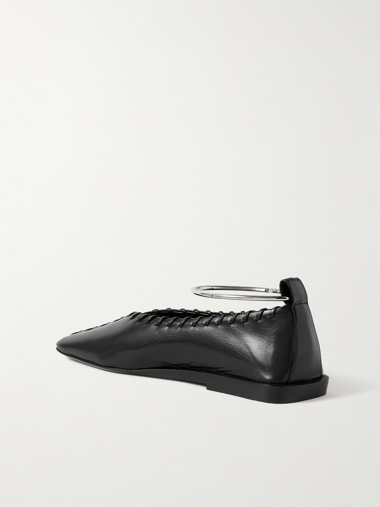 Ring whipstitch-trimmed leather ballet flats Black - 3