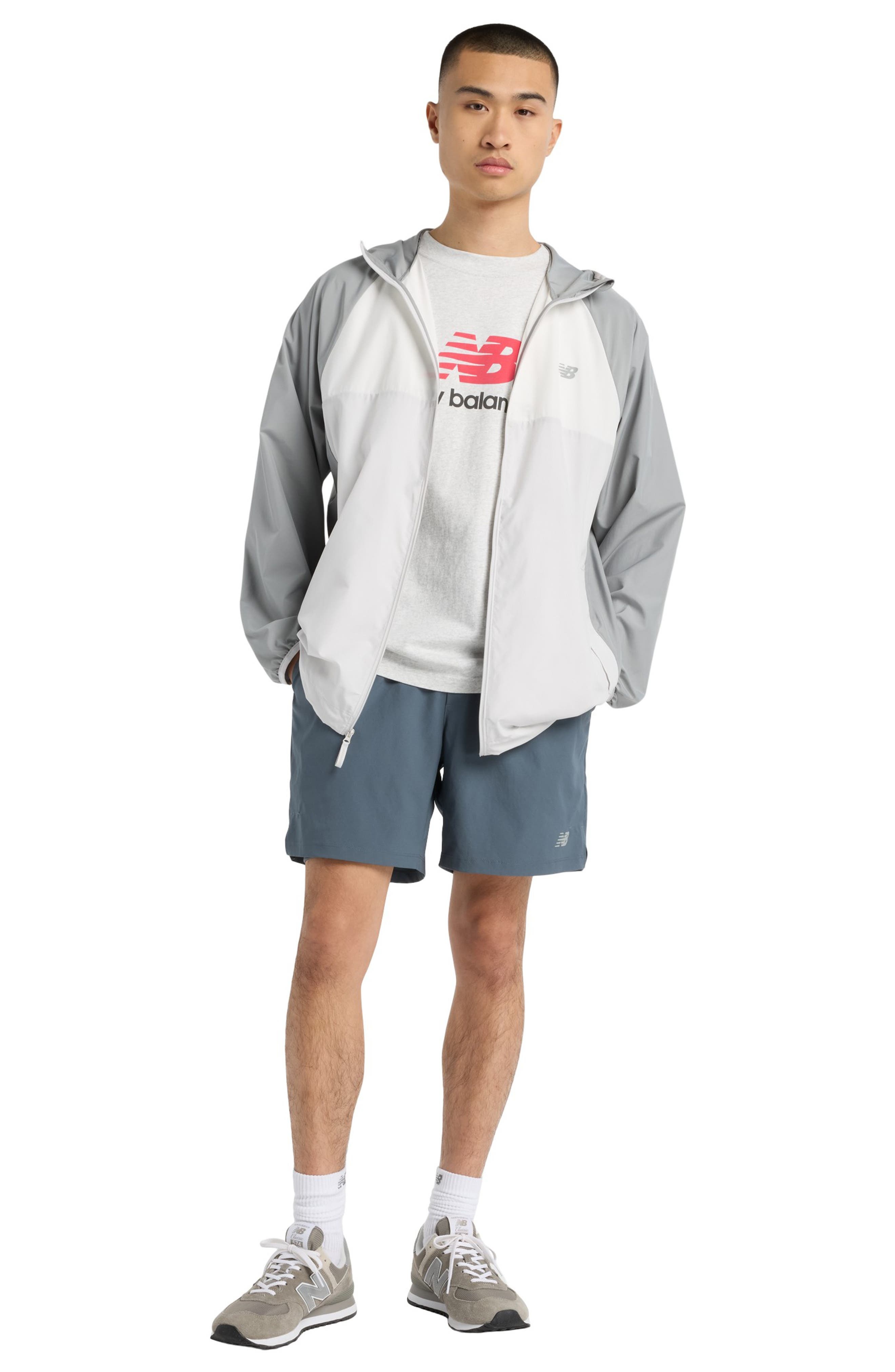 New Balance Athletics Packable Water Resistant Hooded Jacket in Slate Grey at Nordstrom - 5
