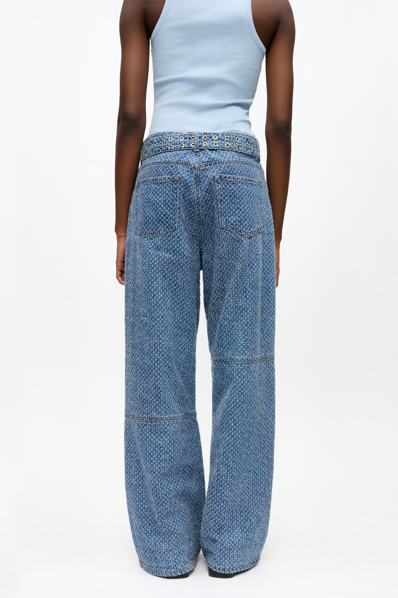 BLUE FLUFFY DENIM IZEY BELT JEANS - 4