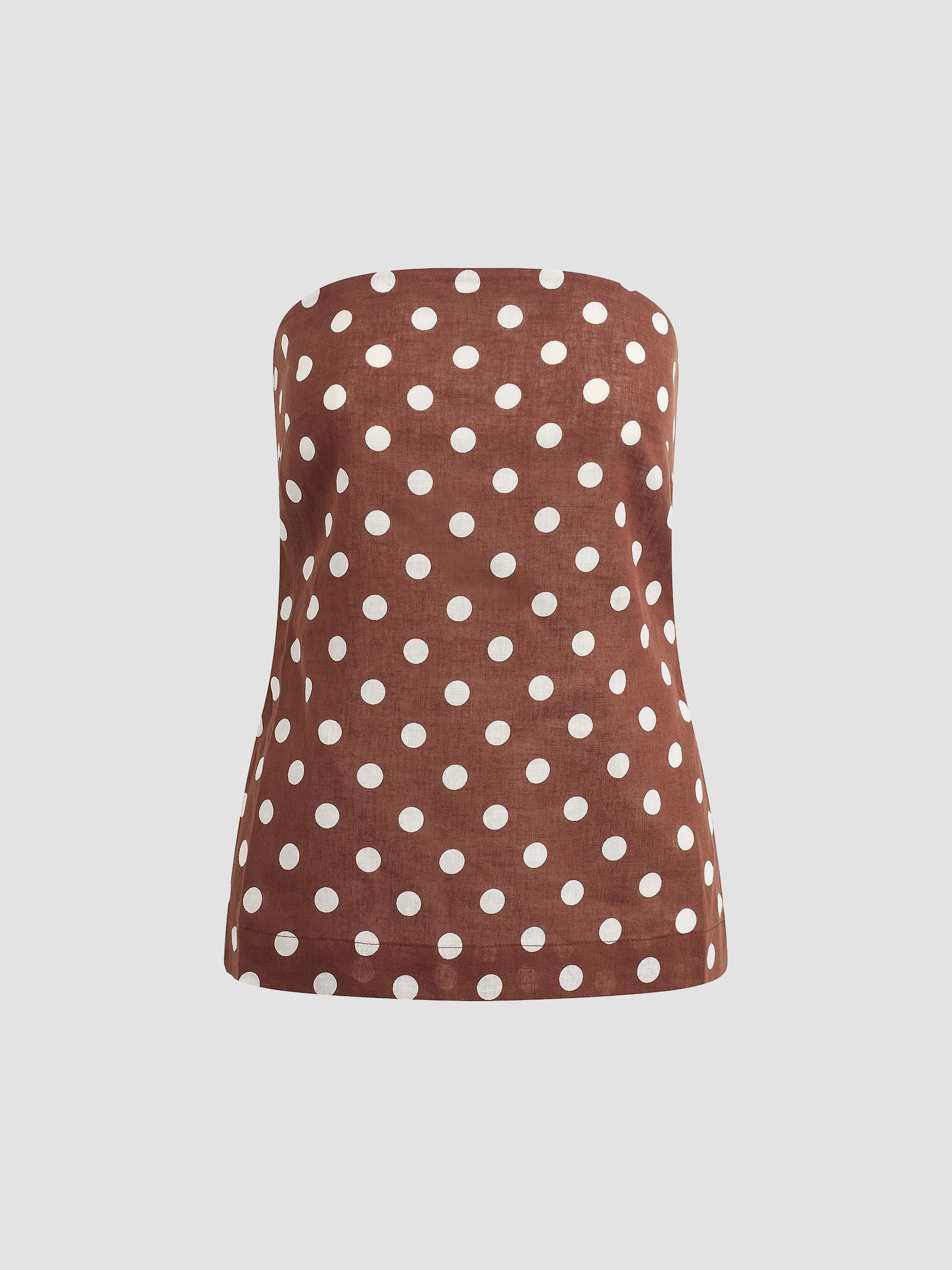 Women's The Mariel Polka Dot Strapless Top - Chocolate Ecru Dot - 1