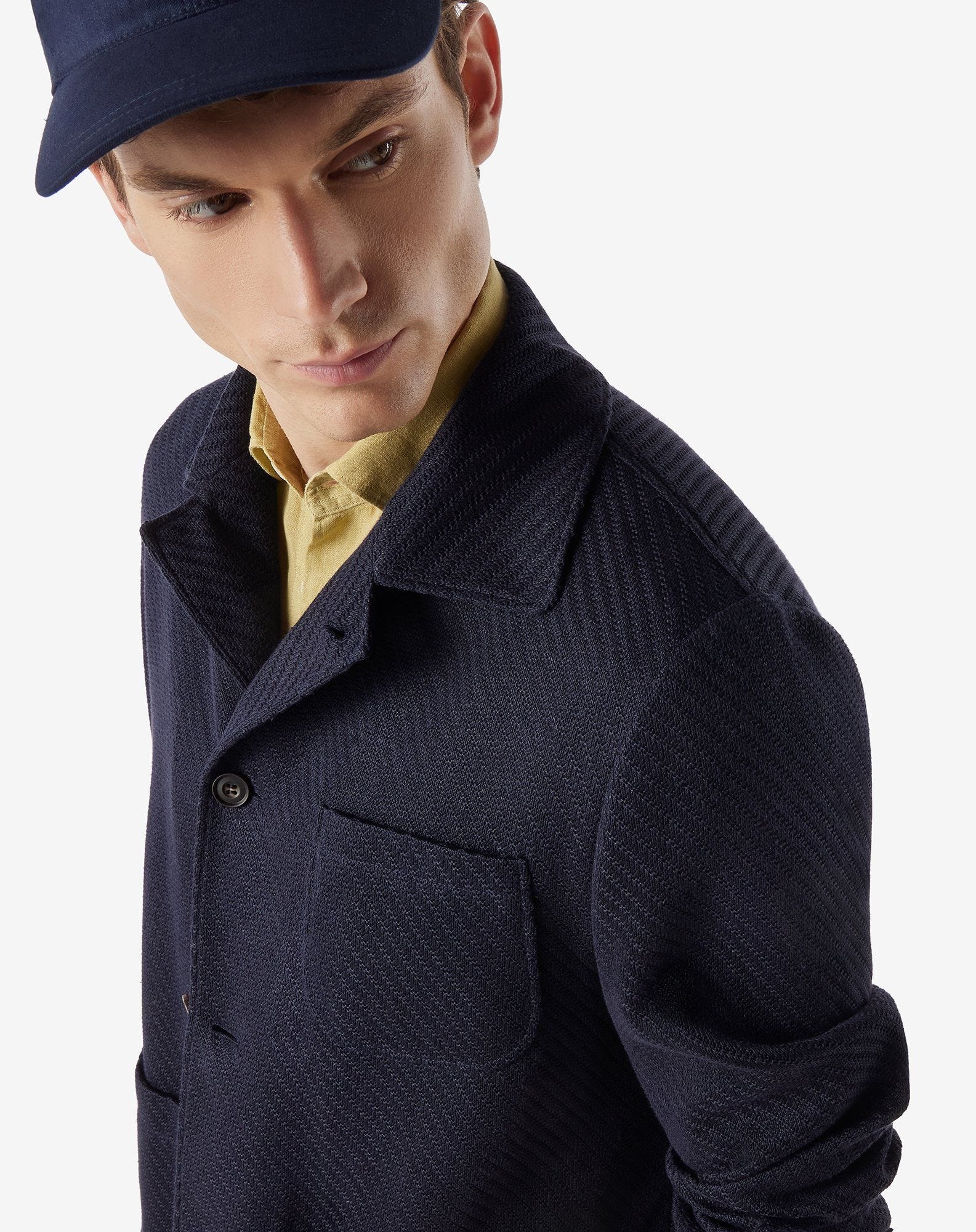 Navy blue linen and silk jersey jacket - 4