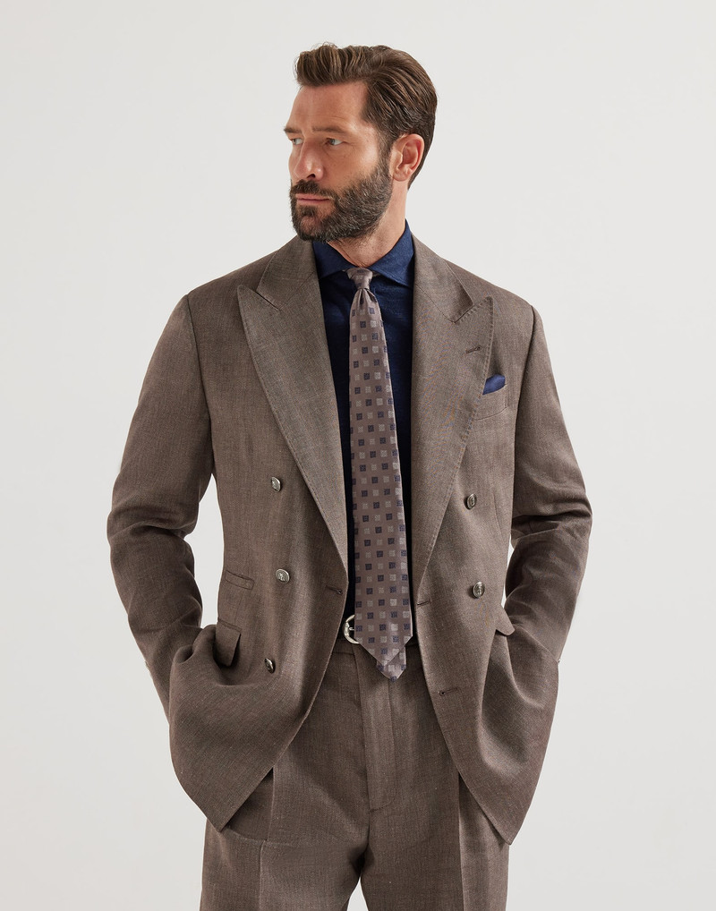 Linen and virgin wool chevron one-and-a-half breasted Tailor blazer with metal buttons 5
