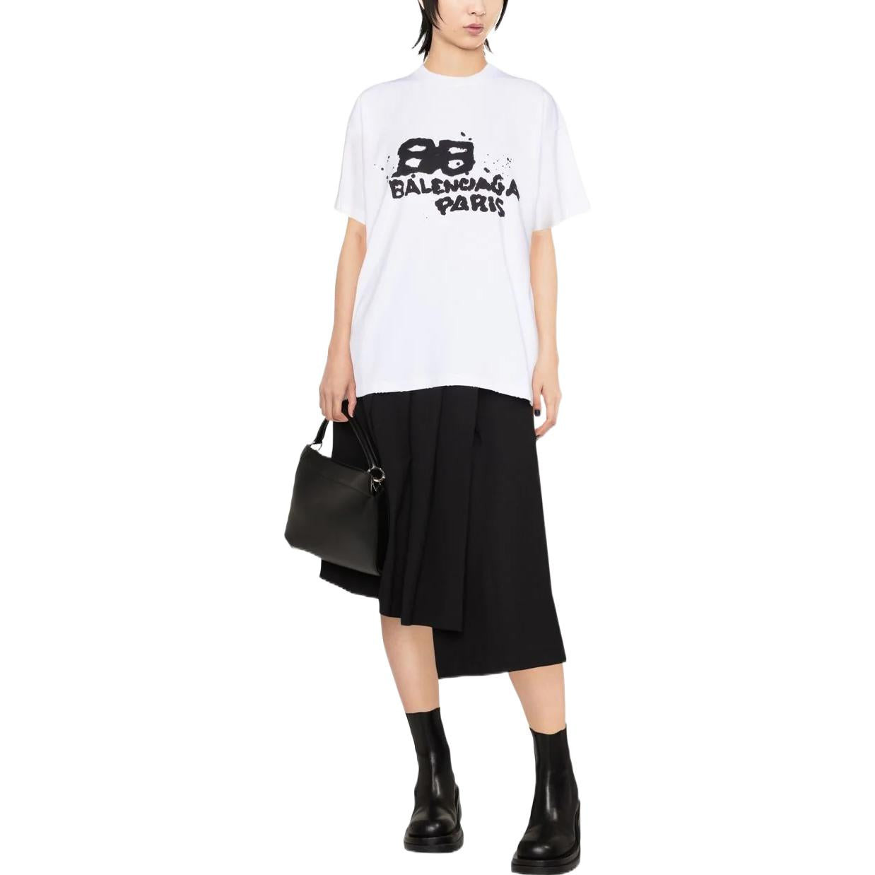 (WMNS) Balenciaga Hand-Drawn BB Icon T-shirt Medium Fit 'White' 612965TNVN49040 - 2