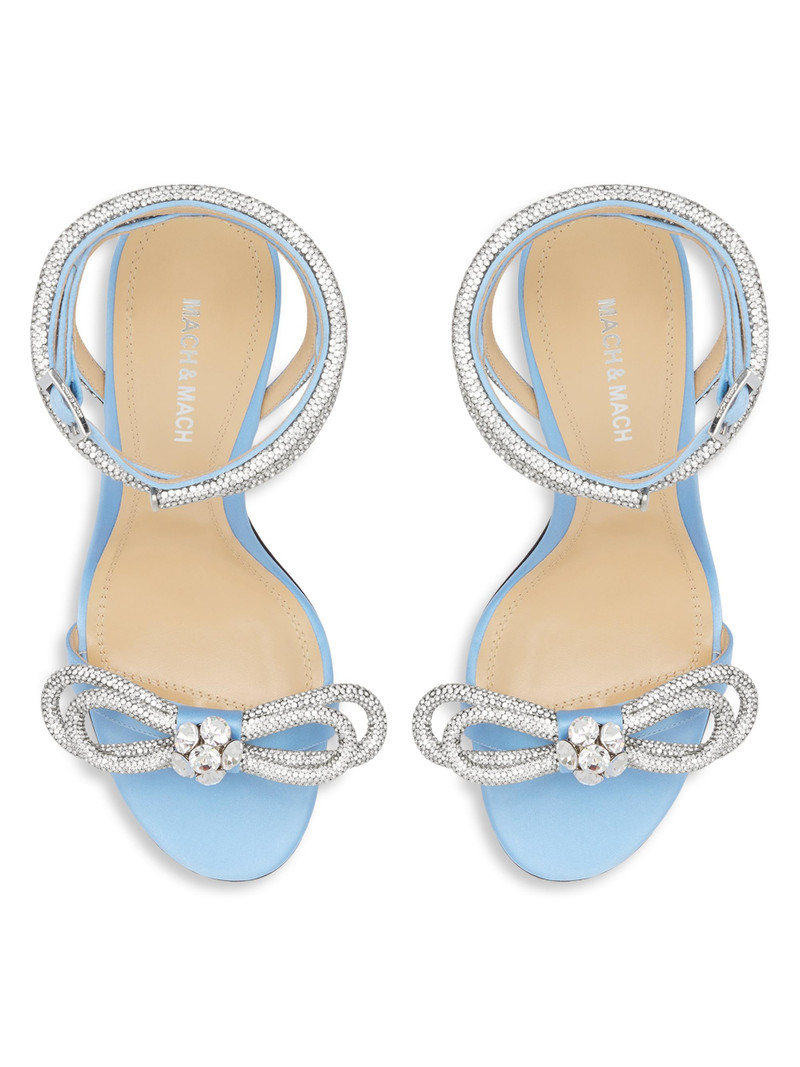 Women's 85MM Embellished Double Bow Satin Sandals - Jelly Blue 4