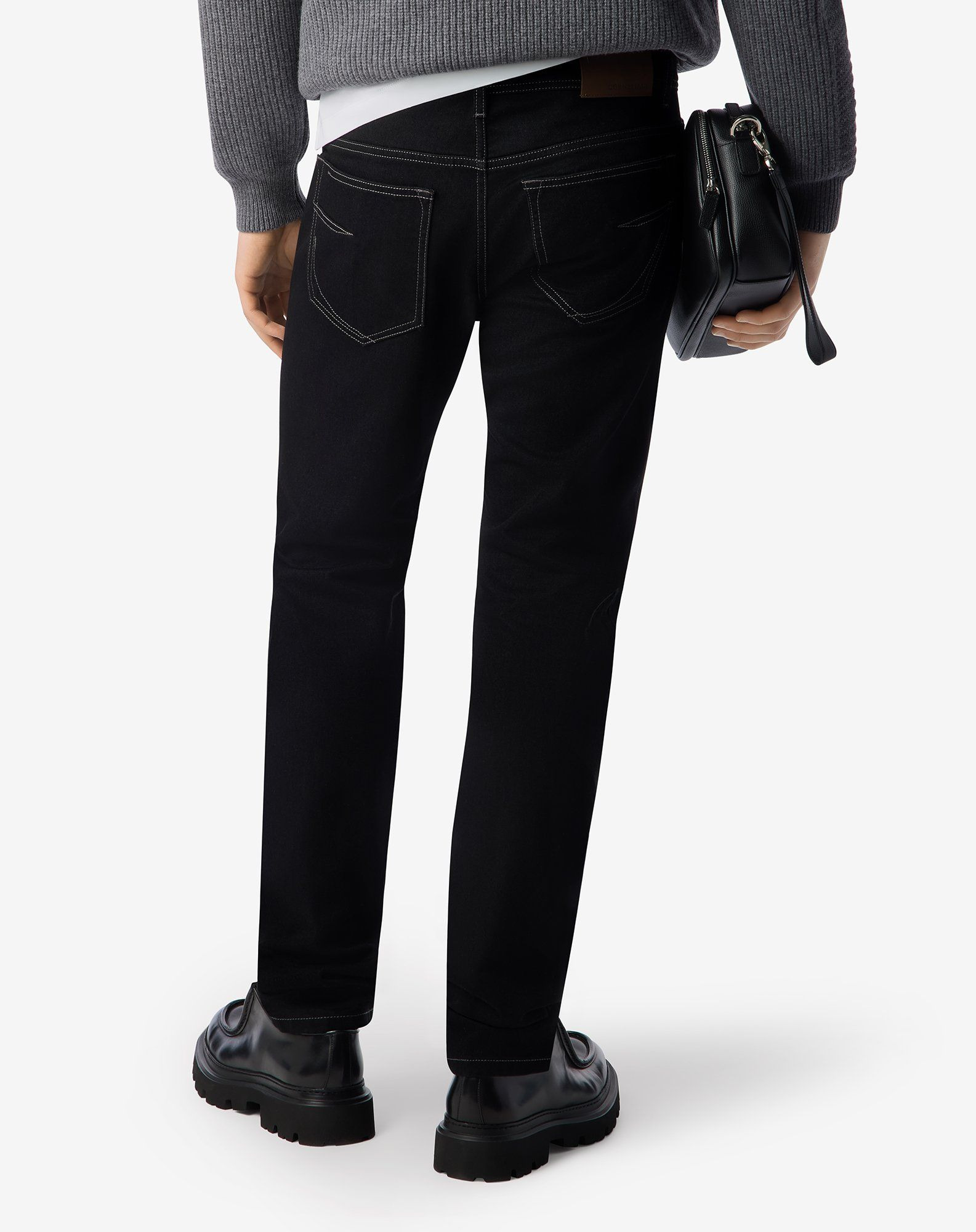 Black stretch cotton and lyocell jeans - 4
