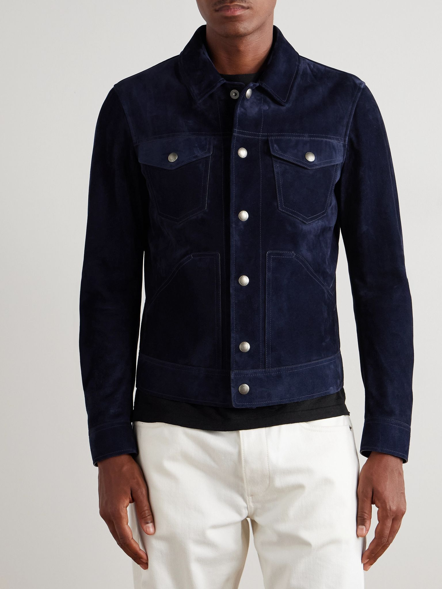 Slim-Fit Suede Jacket Blue - 3