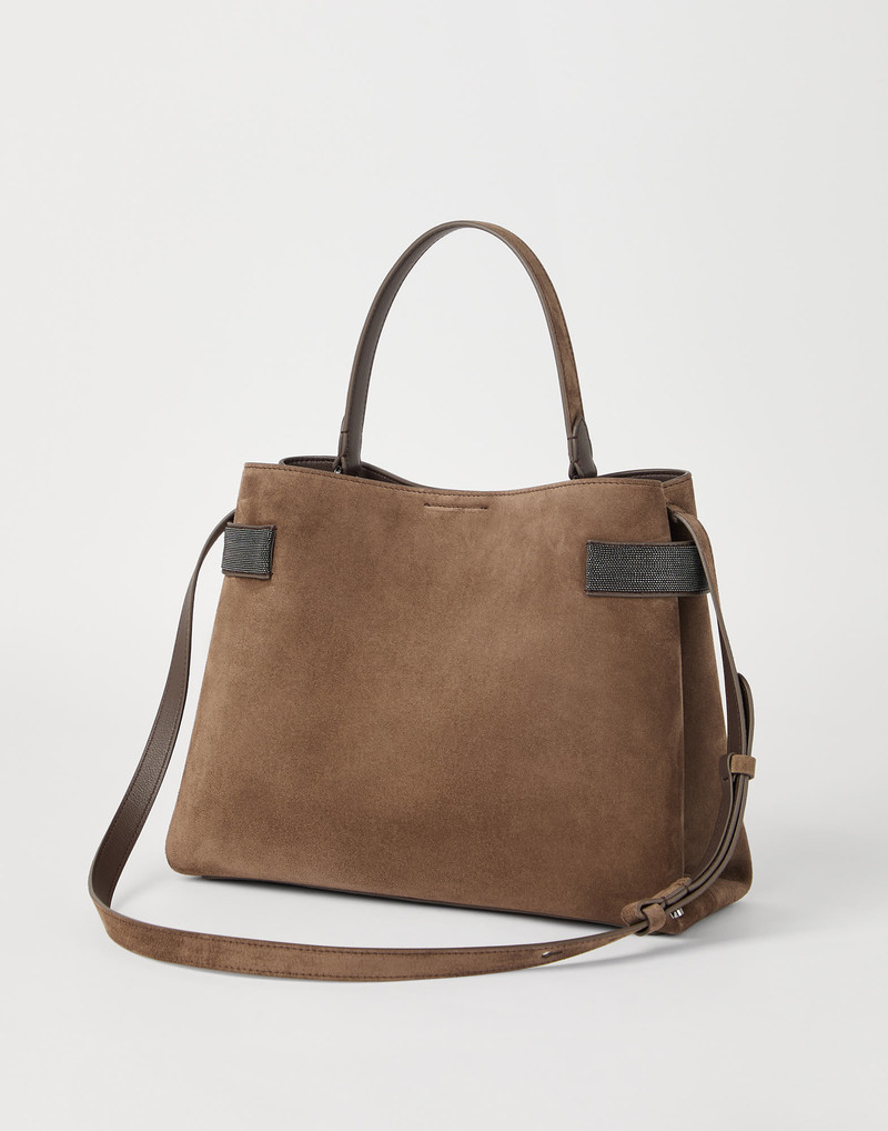 Brunello Cucinelli Essence top-handle bag in suede with precious bands outlook