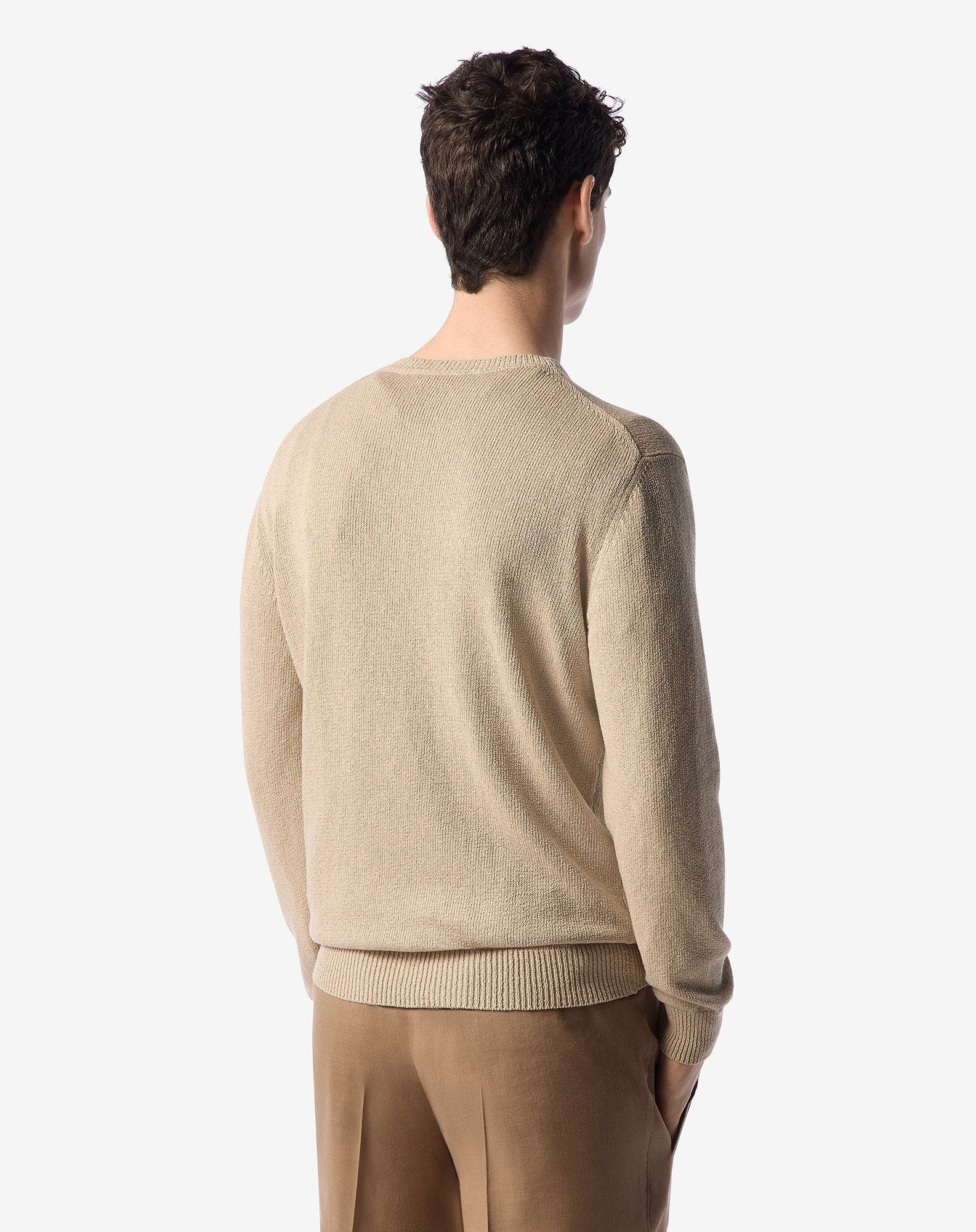 Beige cotton and cashmere crew neck knitwear - 3