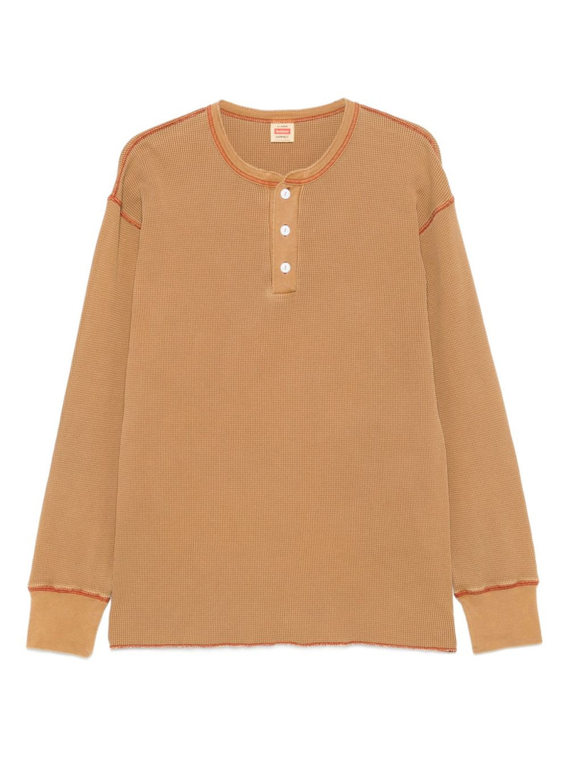button-placket waffle sweater 1