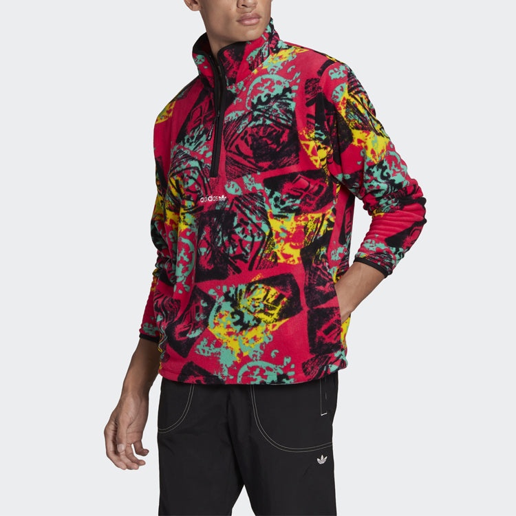 adidas originals MENS Adv Hz Aop Logo Printed Half Zip Fleeced Stand Collar Multicolor GP5926 - 2