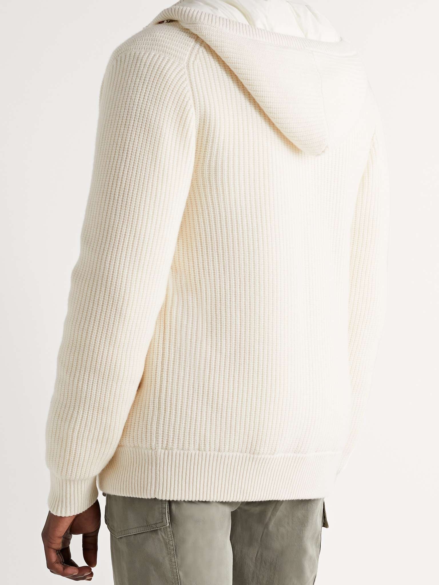 Ribbed Cashmere and Shell Hooded Down Cardigan - 4