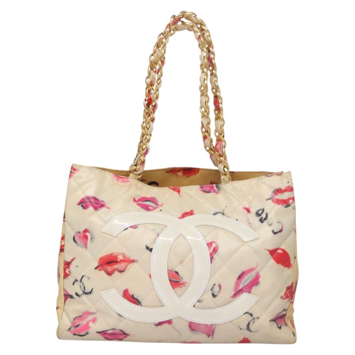 CHANEL CHANEL Matelasse Chain Coco Mark Lip Tote Bag Vinyl Red CC 