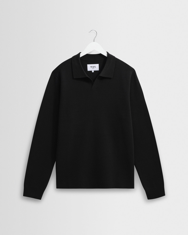Carter - Black Open Collar Milano Knit Polo 1
