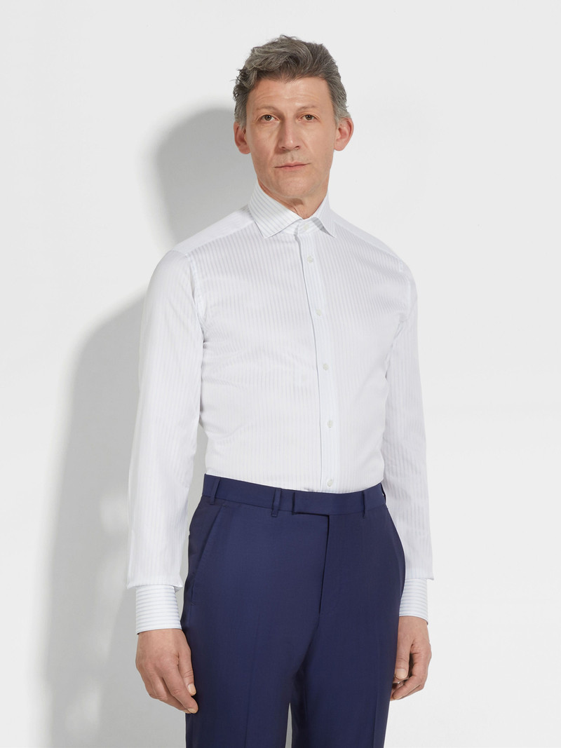 WHITE AND LIGHT GREY STRUCTURED STRIPED CENTOVENTIMILA COTTON SHIRT 3