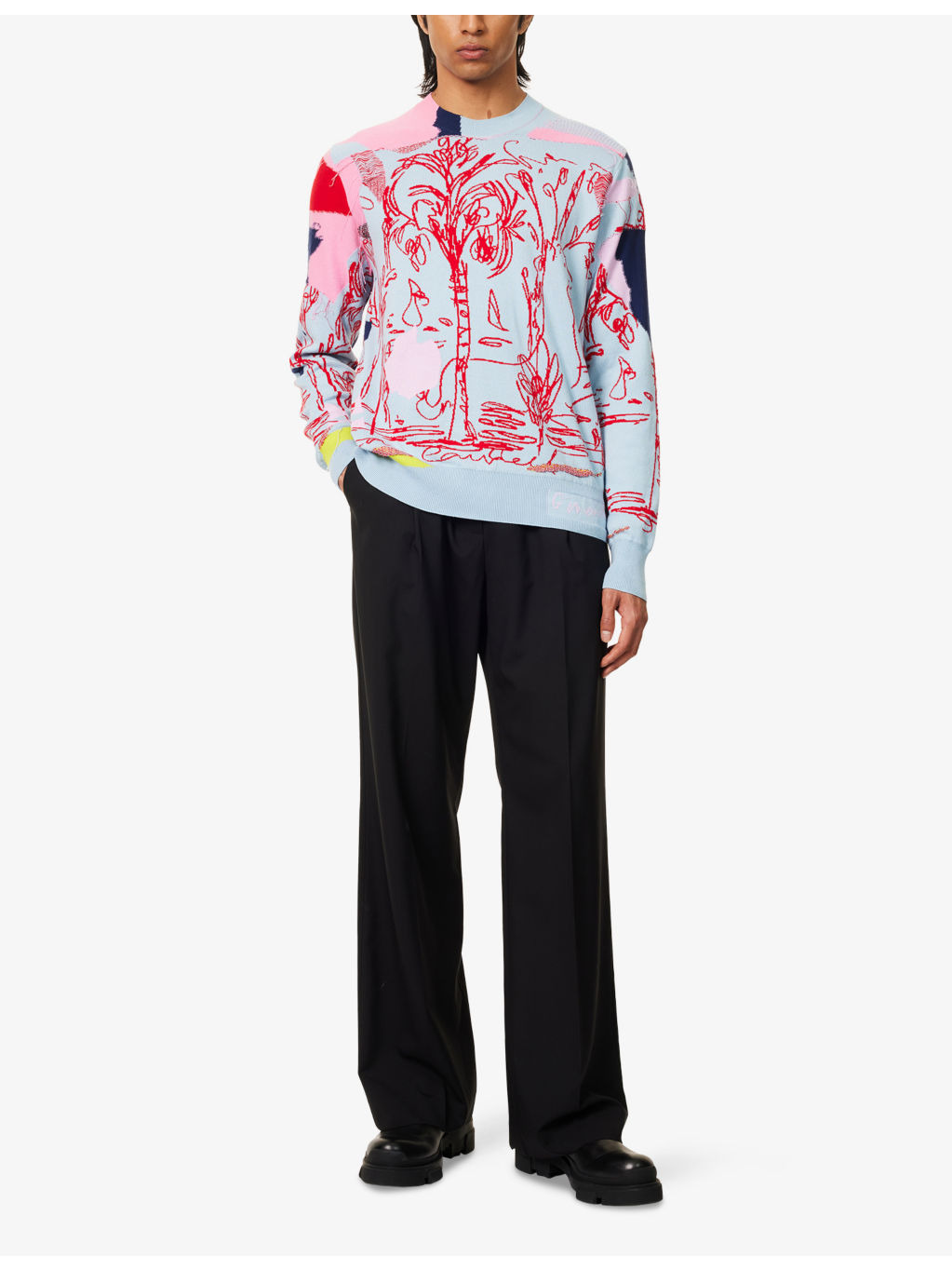 Doodle-Intarsia Crew-Neck Cotton Knitted Jumper - 2