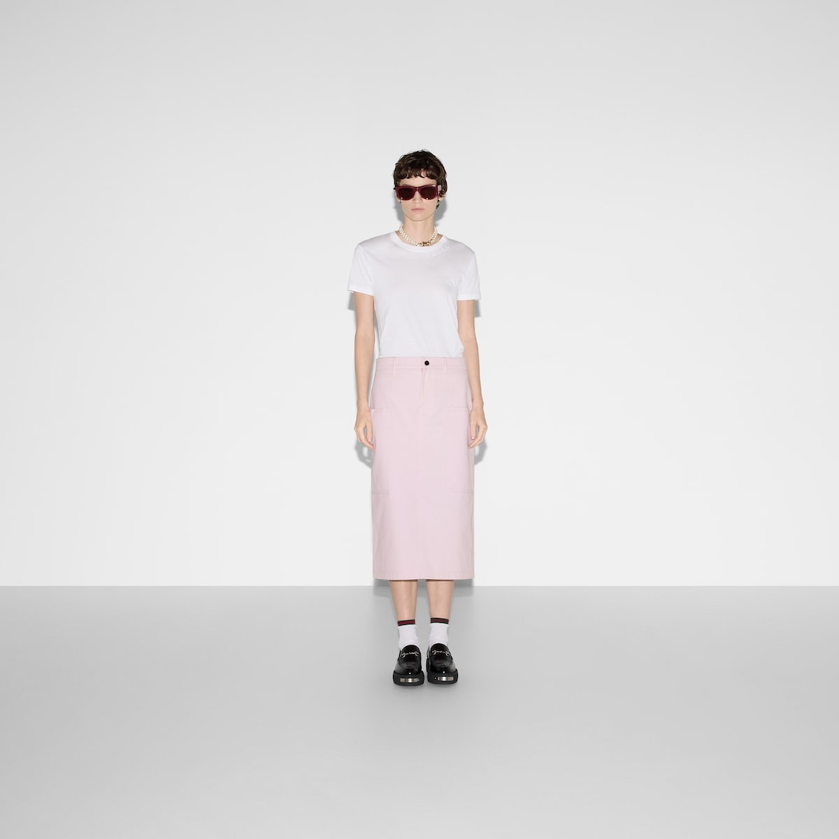 Mid-length cotton canvas delavé skirt - 2