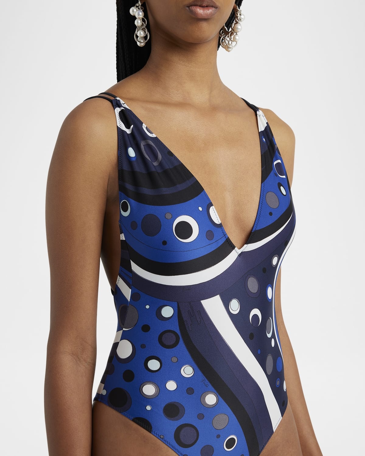 V-Plunge Printed Backless One-Piece Swimsuit - 4