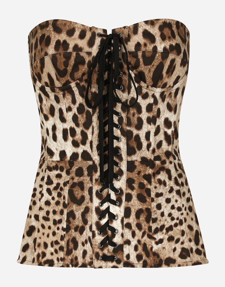 Leopard-print drill shaper corset with laces - 1