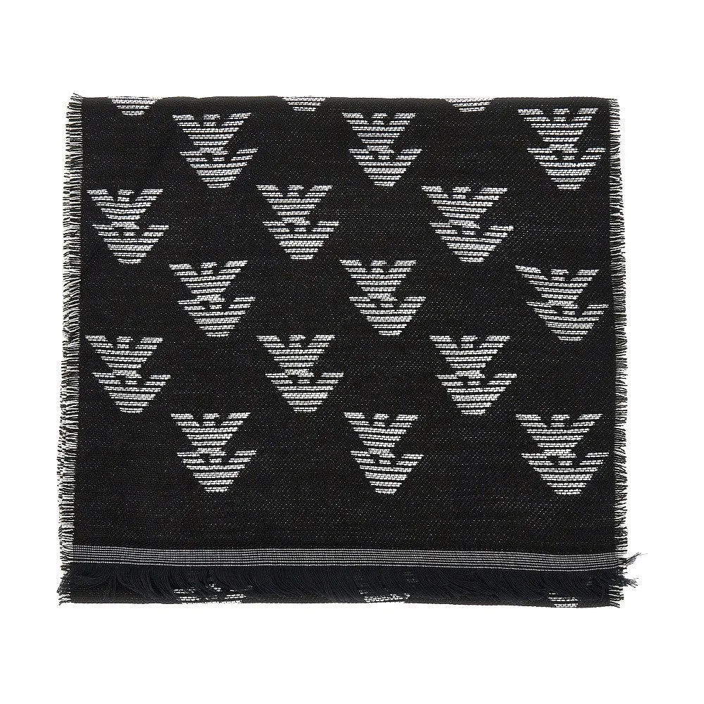 Emporio Armani Knitted Scarf with Eagle Motif Black - 1