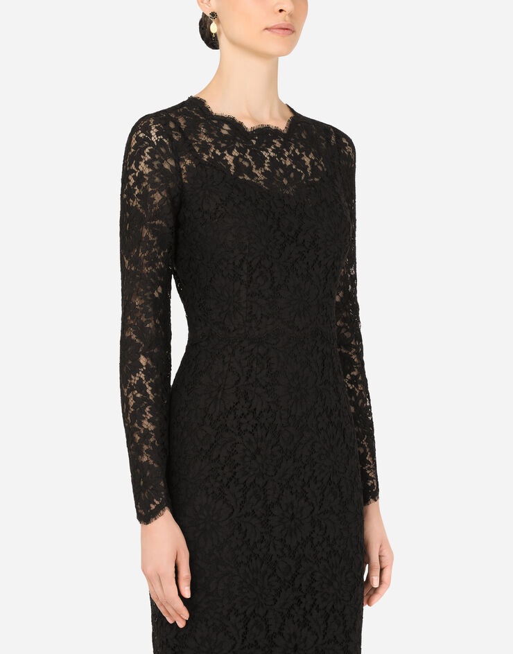 Long-sleeved calf-length dress in cordonetto lace - 4