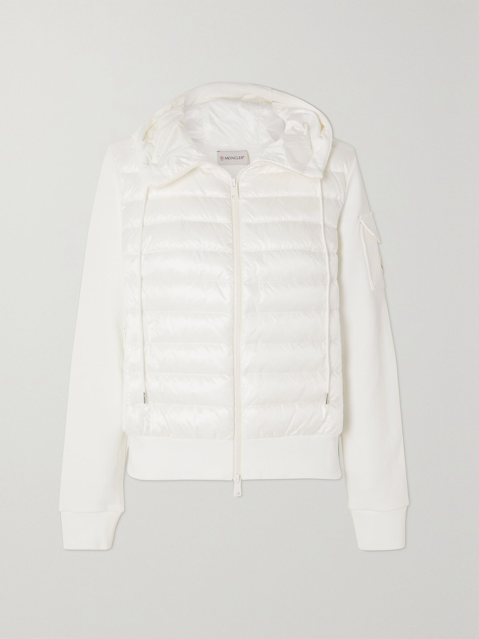 Paneled cotton-blend terry and quilted shell down hoodie White - 1