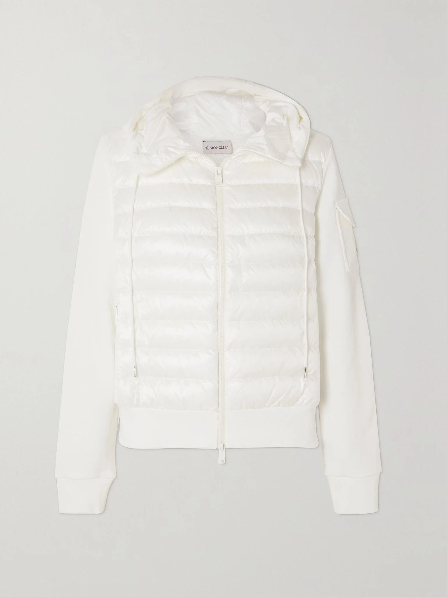 Paneled cotton-blend terry and quilted shell down hoodie White - 1