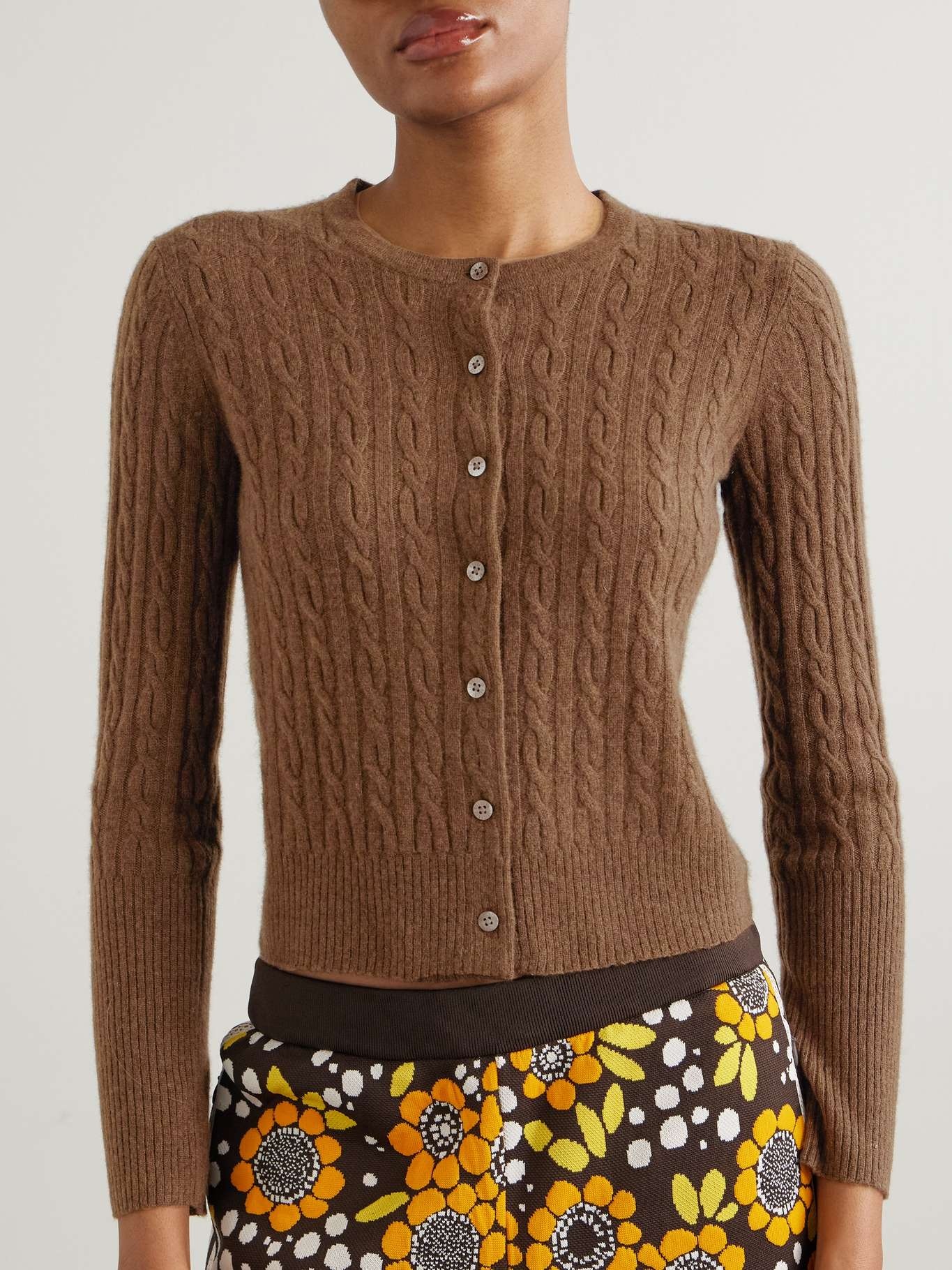 Jane cable-knit cashmere cardigan Brown - 3
