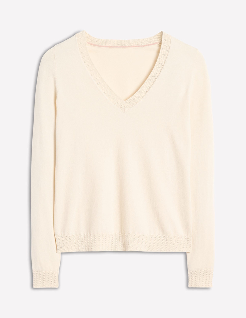 Emilia Cotton V Neck Sweater-Warm Ivory 6