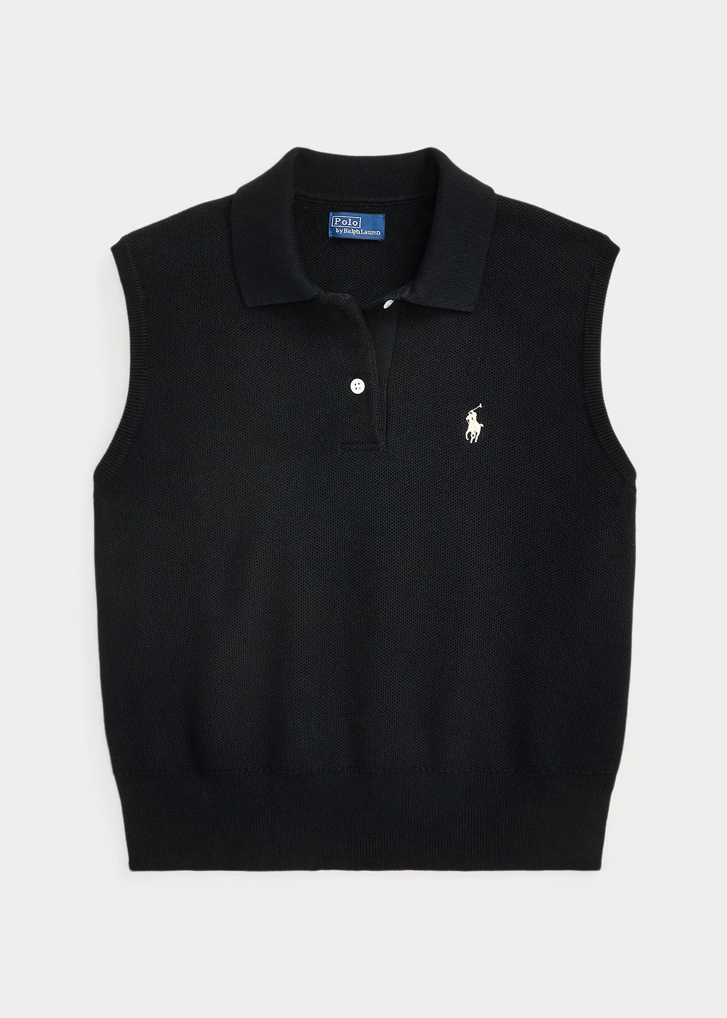 Cotton Cropped Sleeveless Polo Sweater - 1