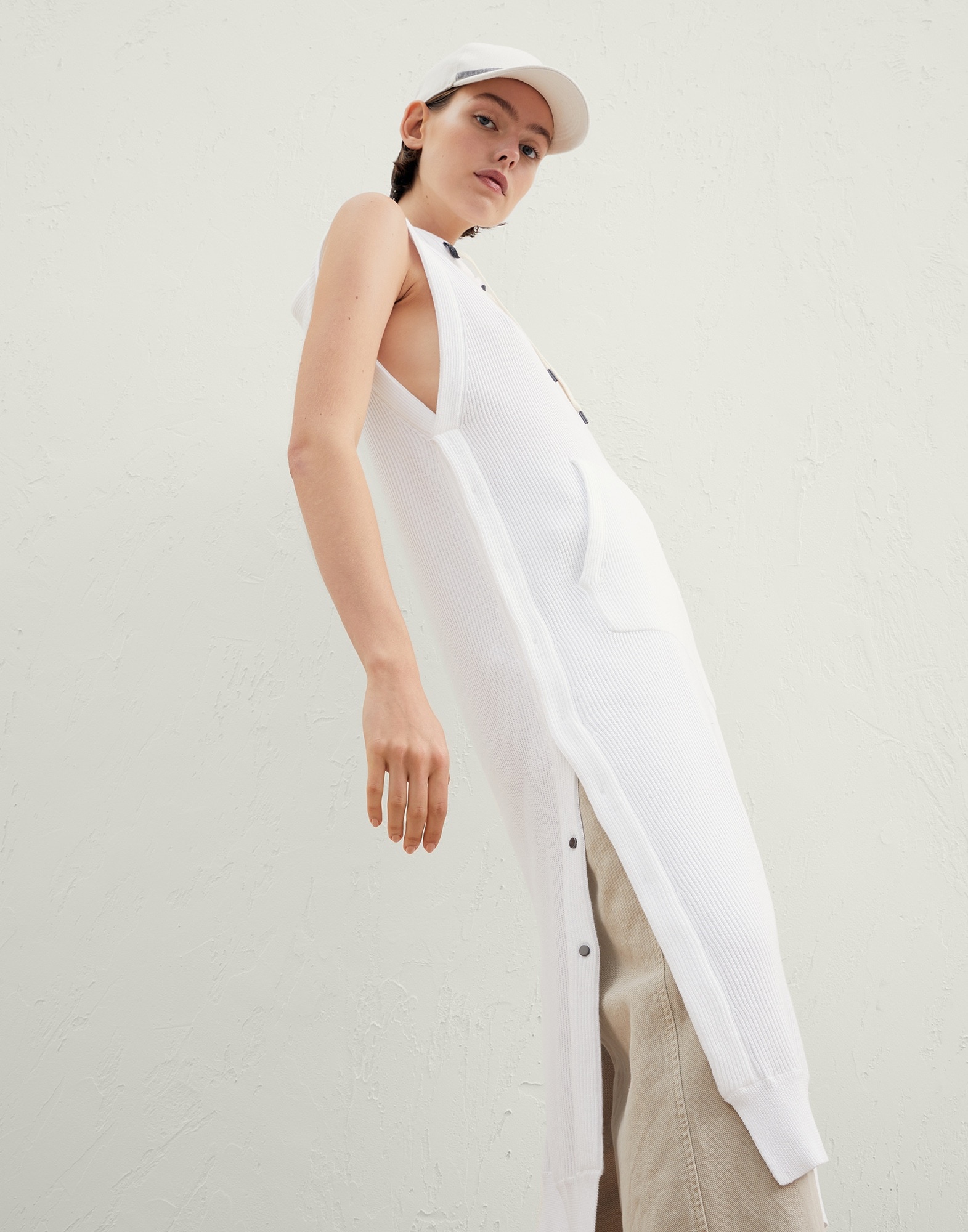 Cotton English rib knit sweatshirt dress with shiny eyelets - 4