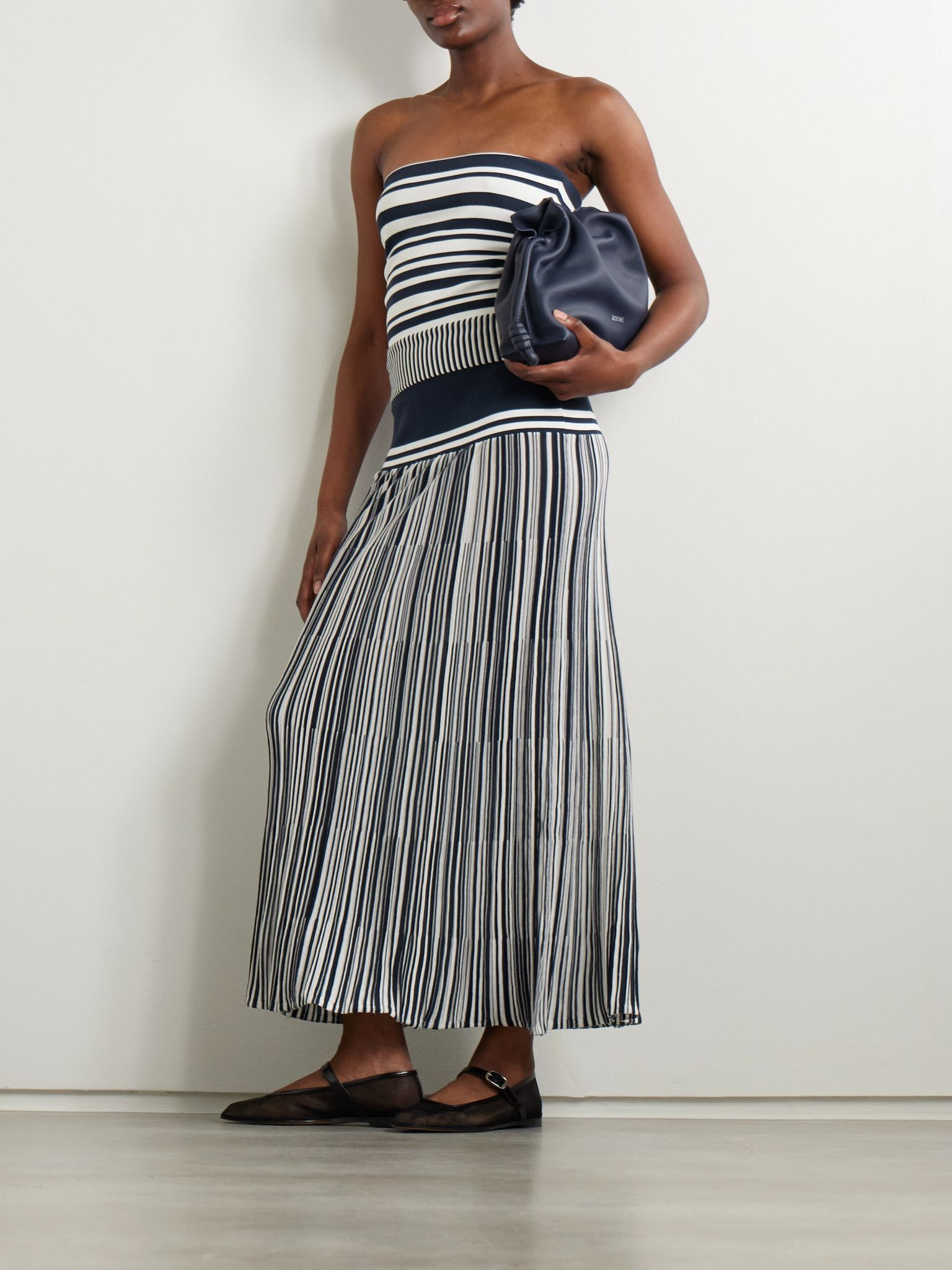 Citara strapless striped cotton-blend top Navy - 2