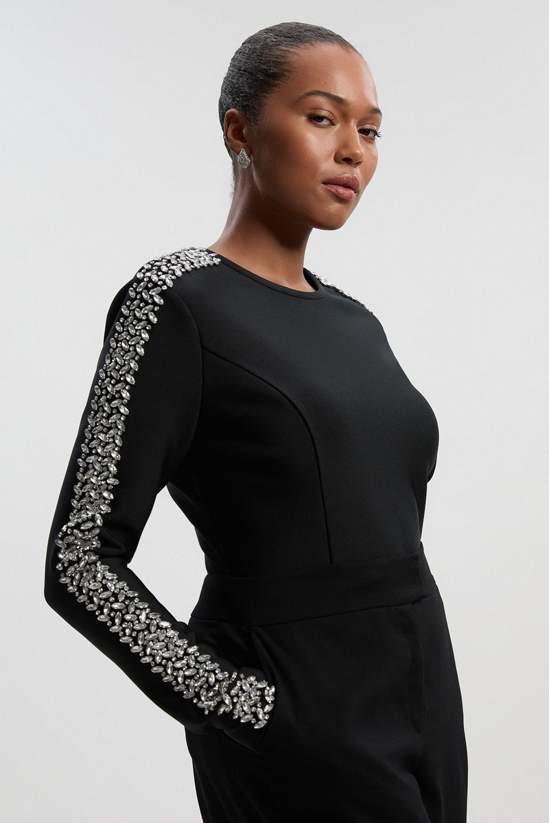 Plus Size Figure Form Bandage Knit Embellished Top 1
