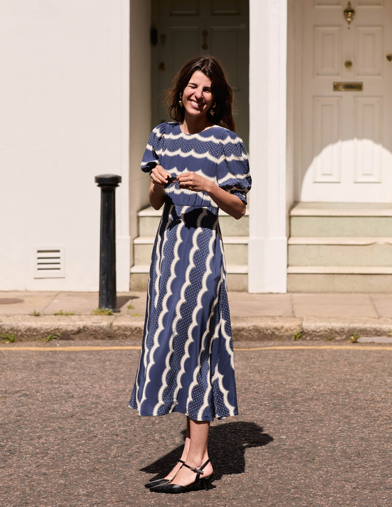Blanca Midi Tea Dress-French Navy, Dainty Scallop 8