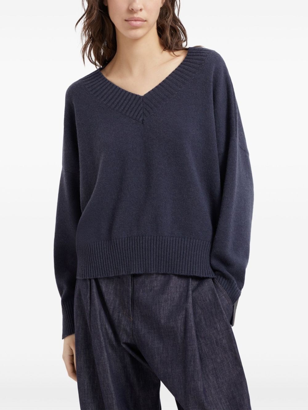 Long Sleeve V-Neck Sweater - 5