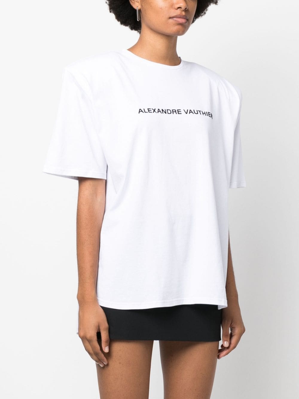 logo-print shoulder-pad T-shirt - 3