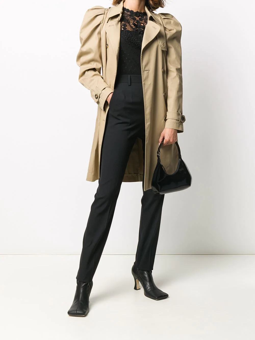 puff-sleeve midi trench coat - 2