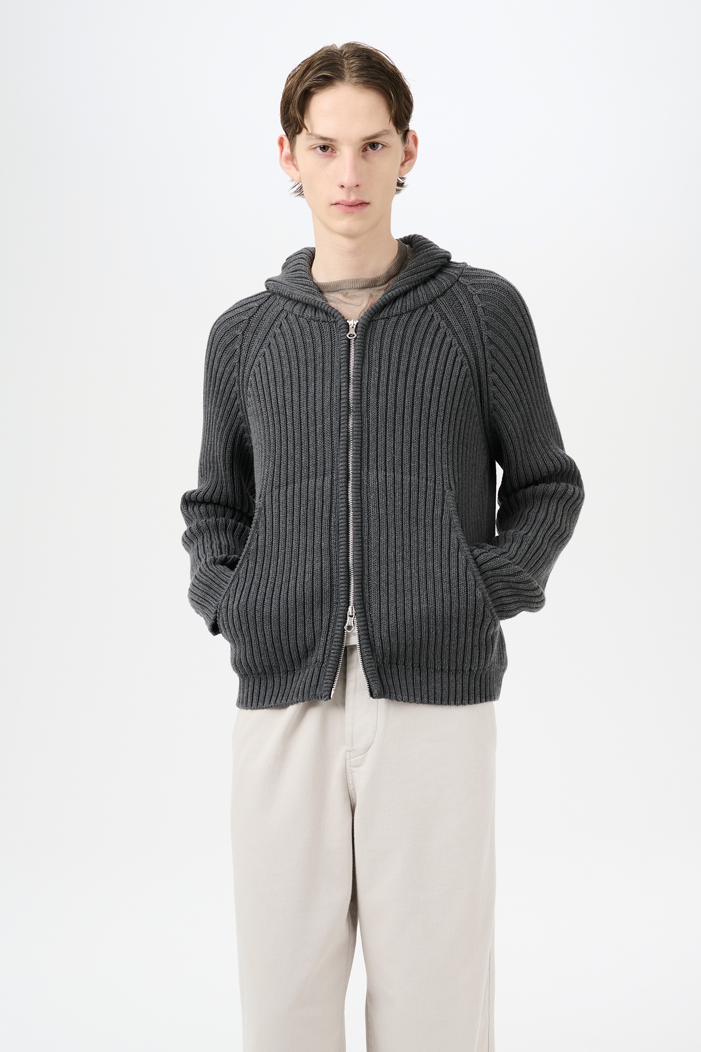 Level Hood Dark Grey Melange Dry Cotton - 3