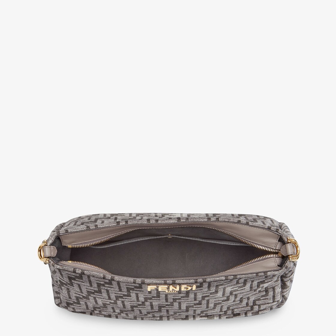 Shoulder bag made of chenille with dark gray FF tapestry motif, decorated with metal Fendi Roma lett - 4