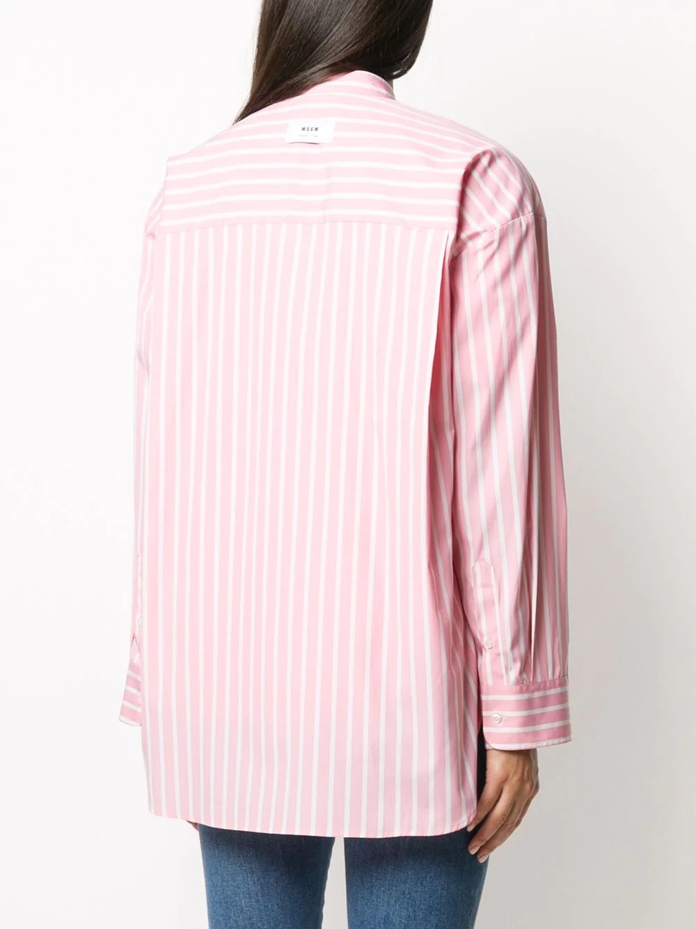 stripe-print collarless shirt - 4