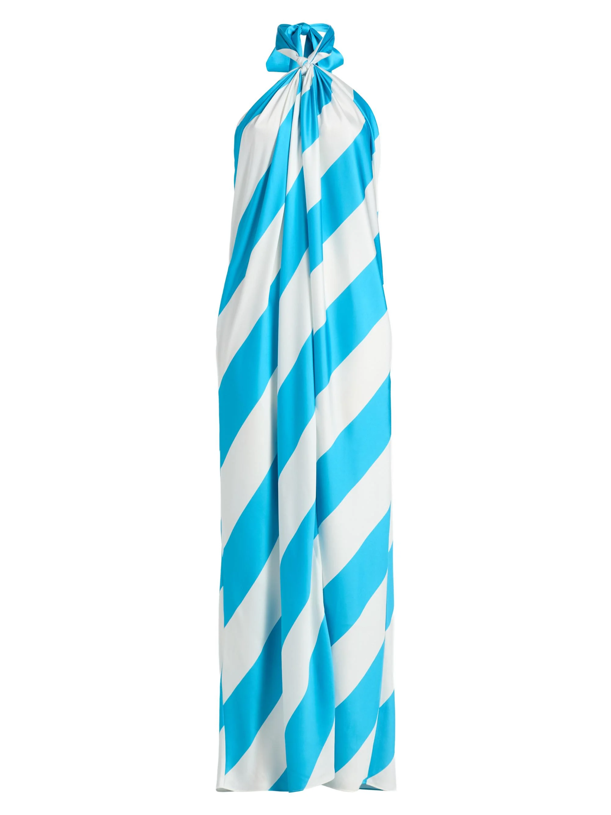 Women's Chantell Striped Satin Halterneck Maxi Dress - Turquoise Ivory - 1