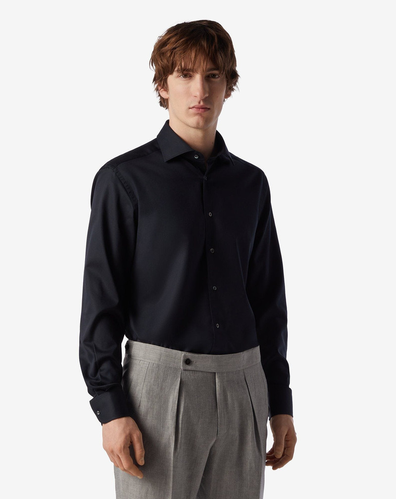 CORNELIANI Black wrinkle-free cotton twill shirt outlook